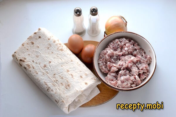 ingredients for making pita roll with minced meat in the oven - photo step 1