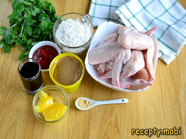 ингредиенты для приготовления куриных крылышек в кисло-сладком соусе