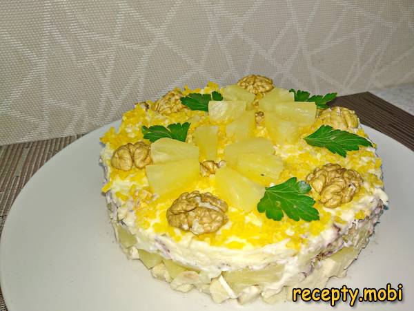 Salad «Lady's Caprice» with chicken and pineapple