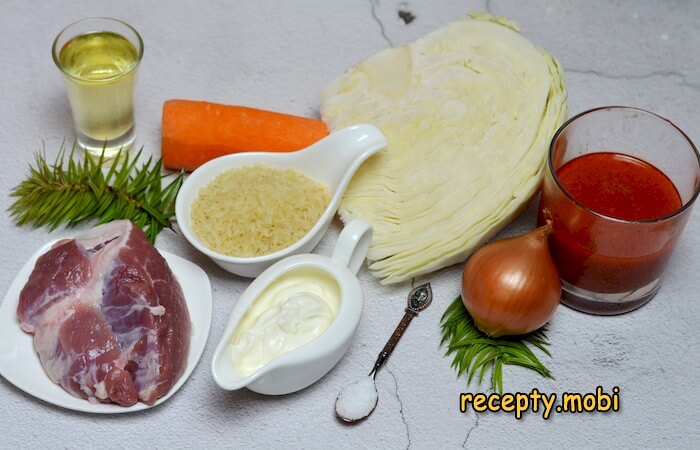 ингредиенты для приготовления ленивых голубцов с капустой, рисом и фаршем - фото шаг 1
