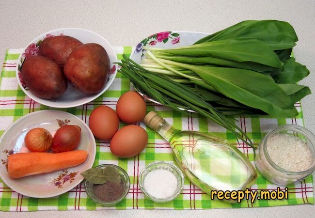 ингредиенты для приготовления супа с черемшой