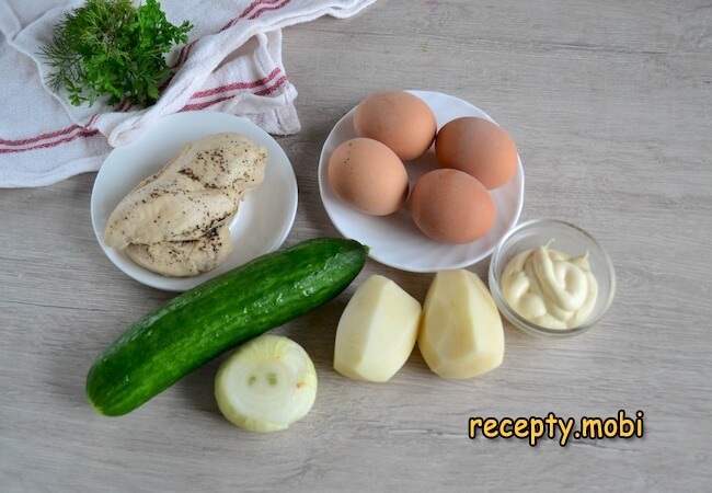 ingredients for salad capercaillie nest with chicken - photo step 1