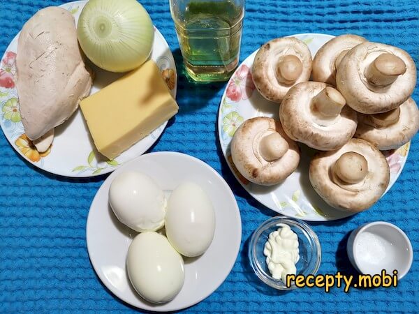 Ingredients for making chicken ryaba salad with mushrooms - photo step 1