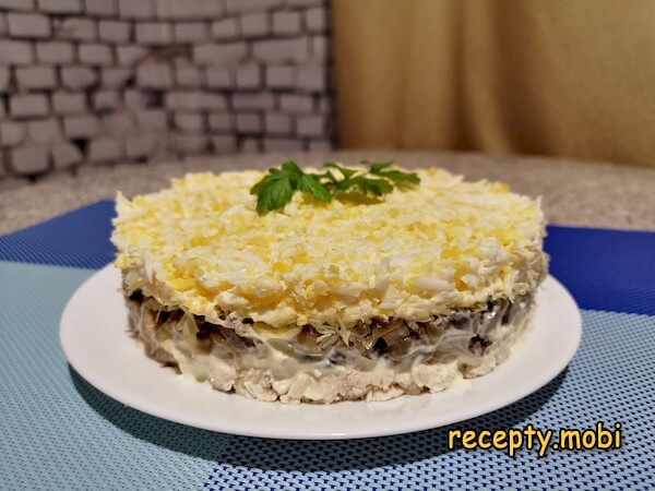 Salad «Chicken Ryaba» with mushrooms