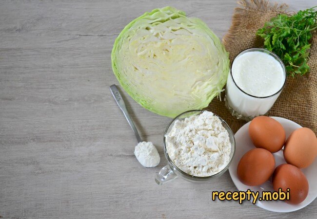 ingredients for making jellied pie with cabbage on kefir - photo step 1