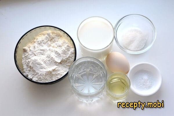 ingredients for pancakes with mineral water and milk - photo step 1