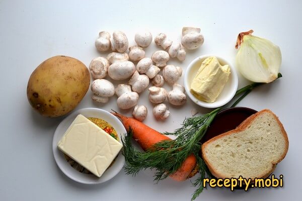 ингредиенты необходимые для сырного супа с шампиньонами и плавленным сыром - фото шаг 1
