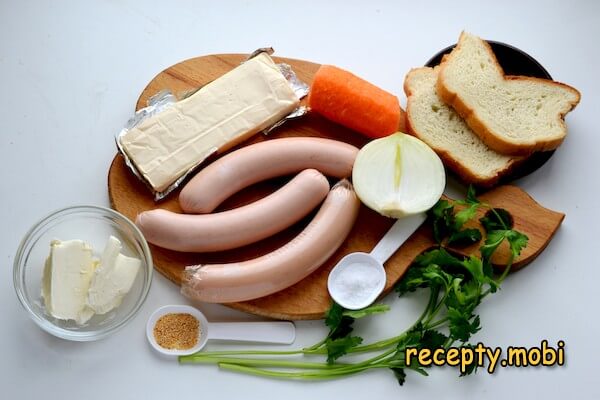 Ингредиенты для сырного супа с сосисками - фото шаг 1