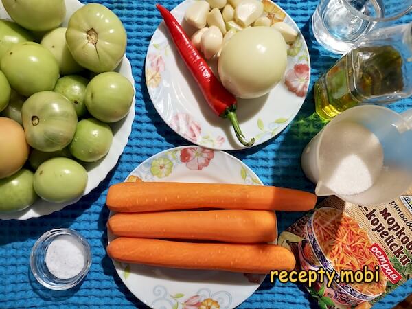 Ингредиенты для приготовление зеленых помидоров по-корейски - фото шаг 1