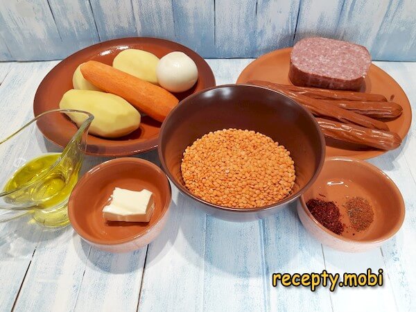 ингредиенты для приготовления чечевичного суп с копченостями - фото шаг 1
