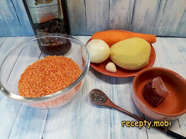 ингредиенты для приготовления постного супа из красной чечевицы - фото шаг 1