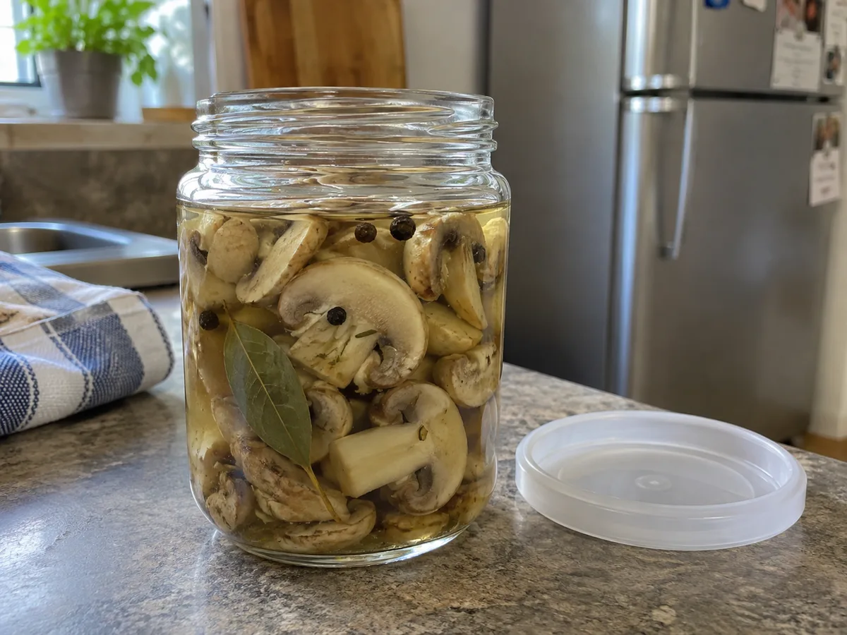 Mushrooms in a container ready for refrigeration