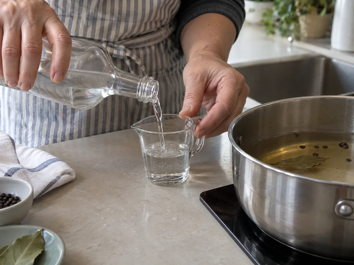 Measuring 9% vinegar for the marinade