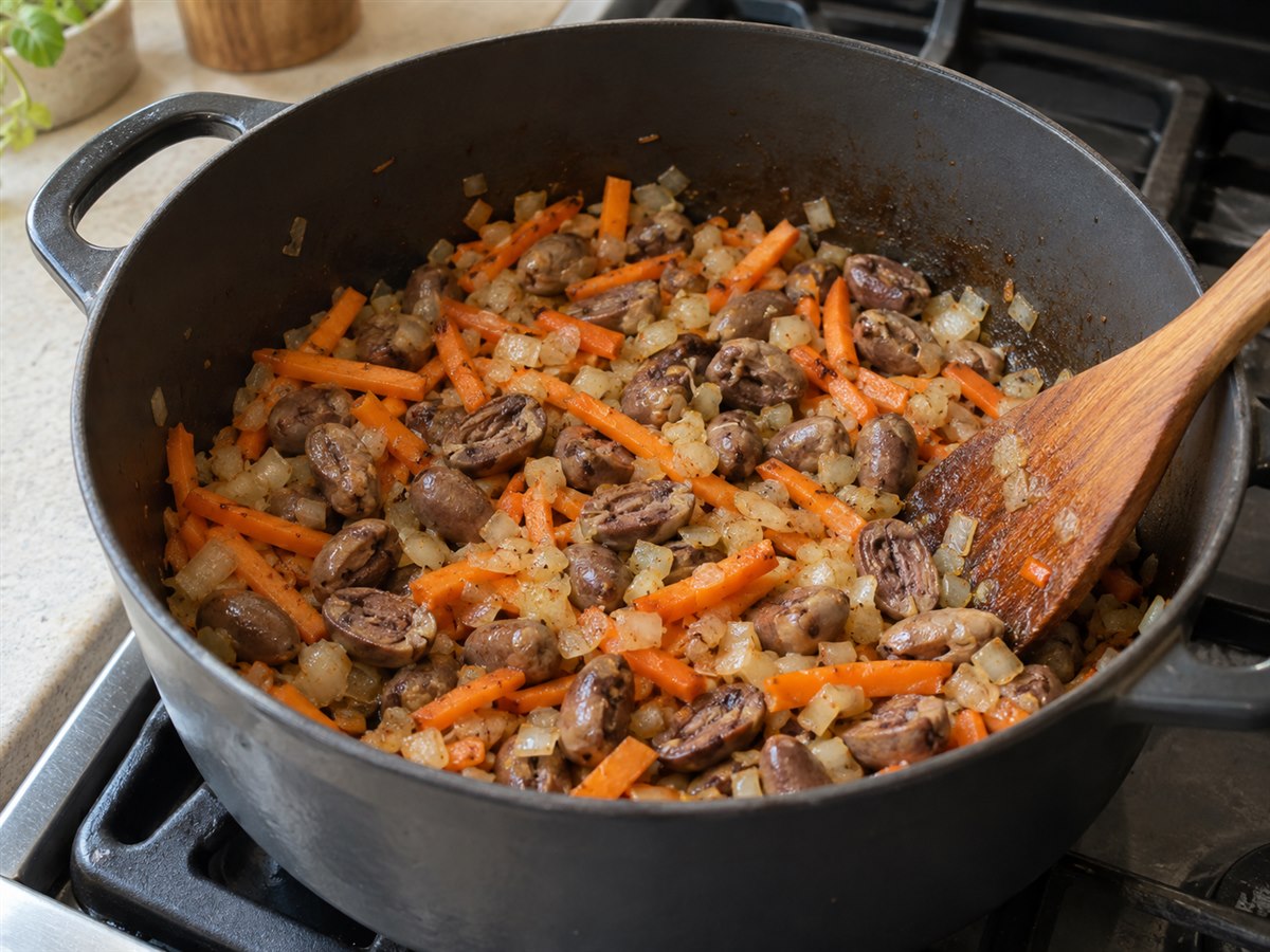 Сердечки с луком и морковью перед тушением