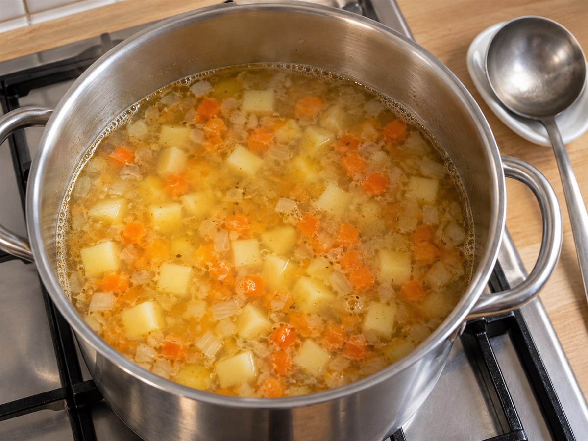 Картофель варится в основе супа с морковью и луком