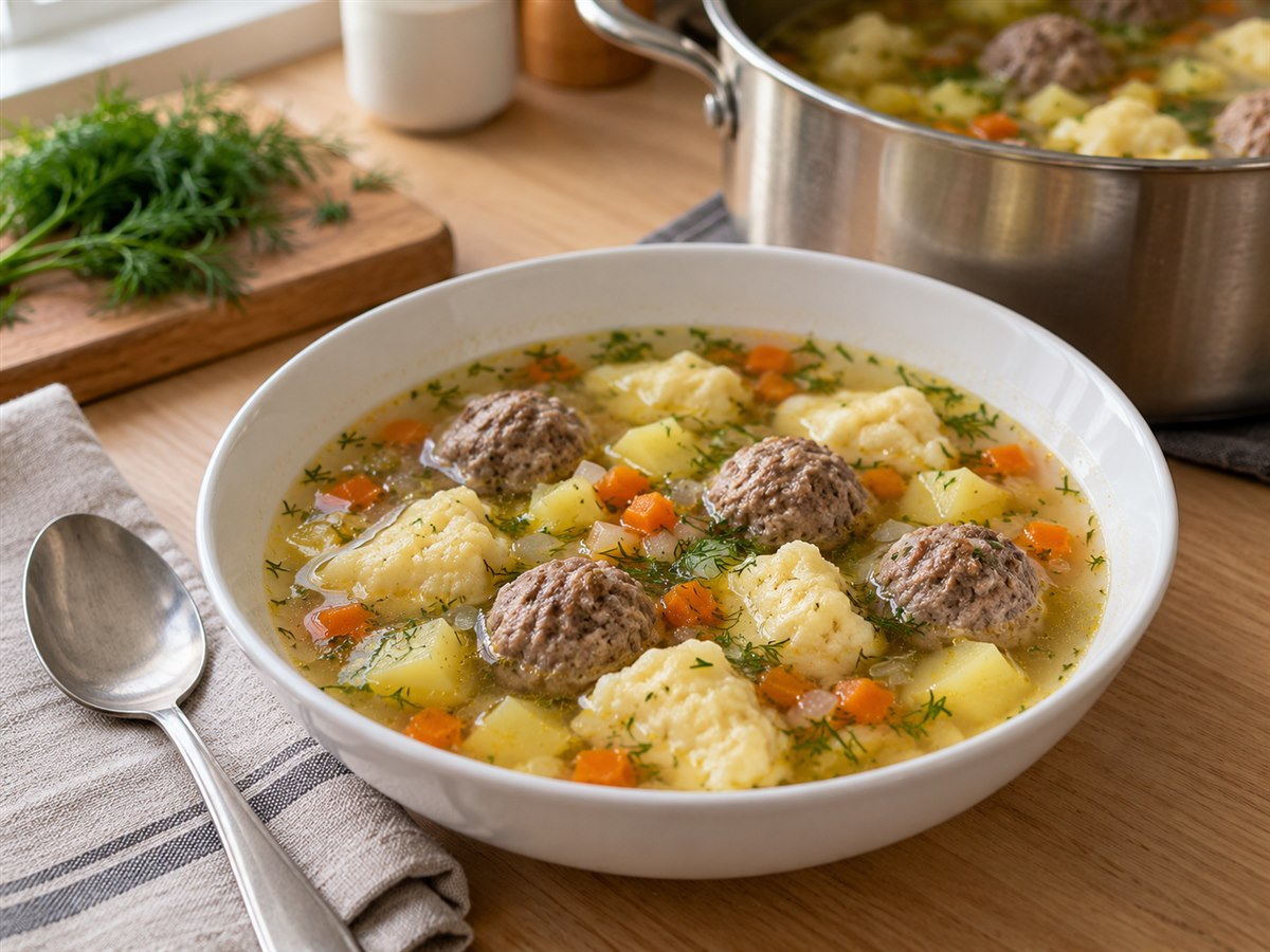 Суп с фрикадельками и клёцками