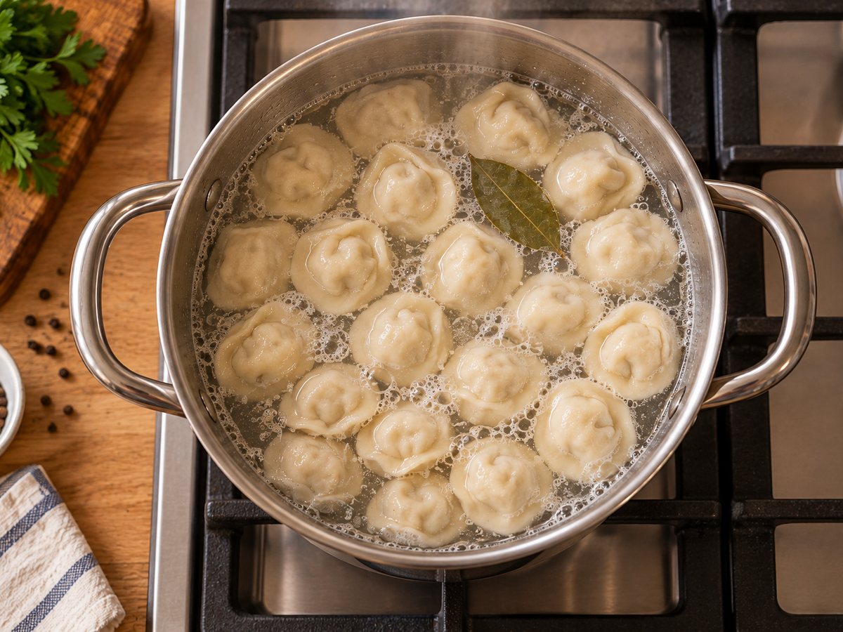 Pelmeni floating on the surface