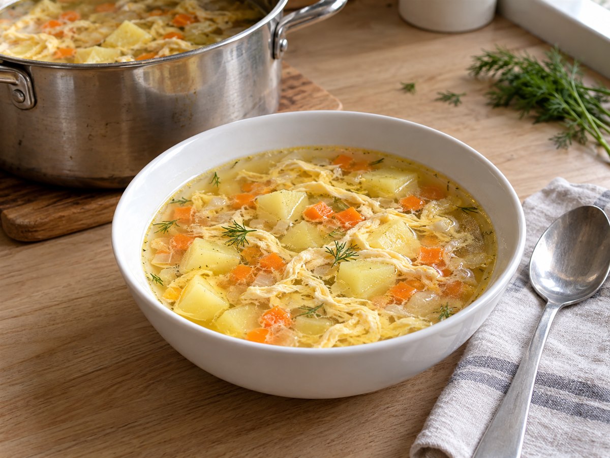 Кудрявый суп с яйцом и картофелем