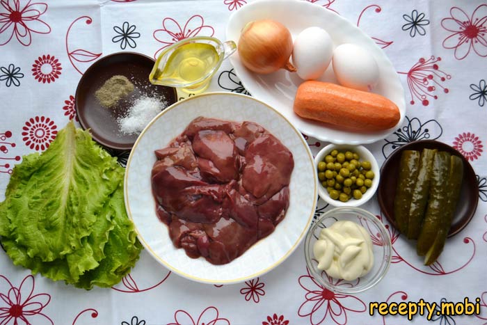 ингредиенты для приготовления слоеного салата из куриной печени - фото шаг 1