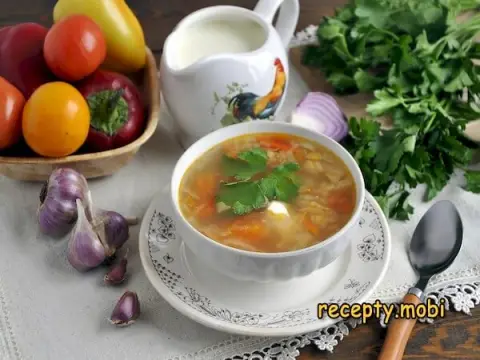 Lenten cabbage soup with sauerkraut and beans