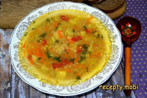 Rice soup with chicken and potatoes