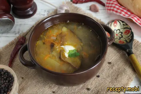 Mushroom soup made from dried forest mushrooms