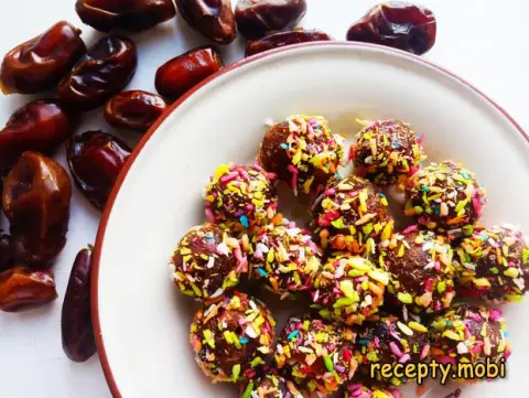 Candies made from dates and coconut flakes