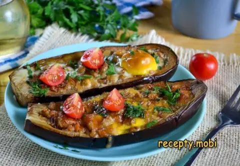 Eggplants with cheese and eggs in the oven