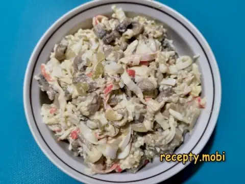 Salad with Fried Imitation Crab Sticks and Mushrooms