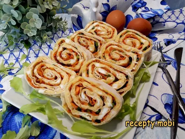 Рулет из лаваша с корейской морковью из рецепта Recepty.mobi