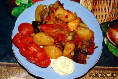 Stew with Chicken Hearts and Potatoes