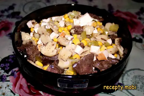 Salad with Pork Lungs and Mushrooms "Rimma"