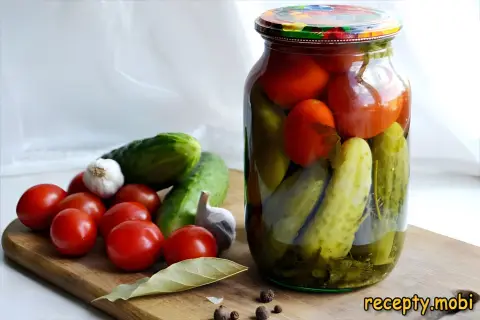 Cucumber and Tomato Assortment for Winter in a Liter Jar