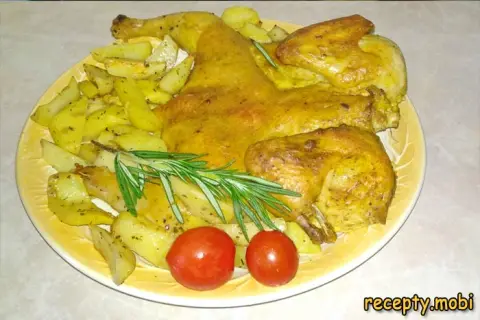 Whole Chicken with Potatoes Baked in the Oven